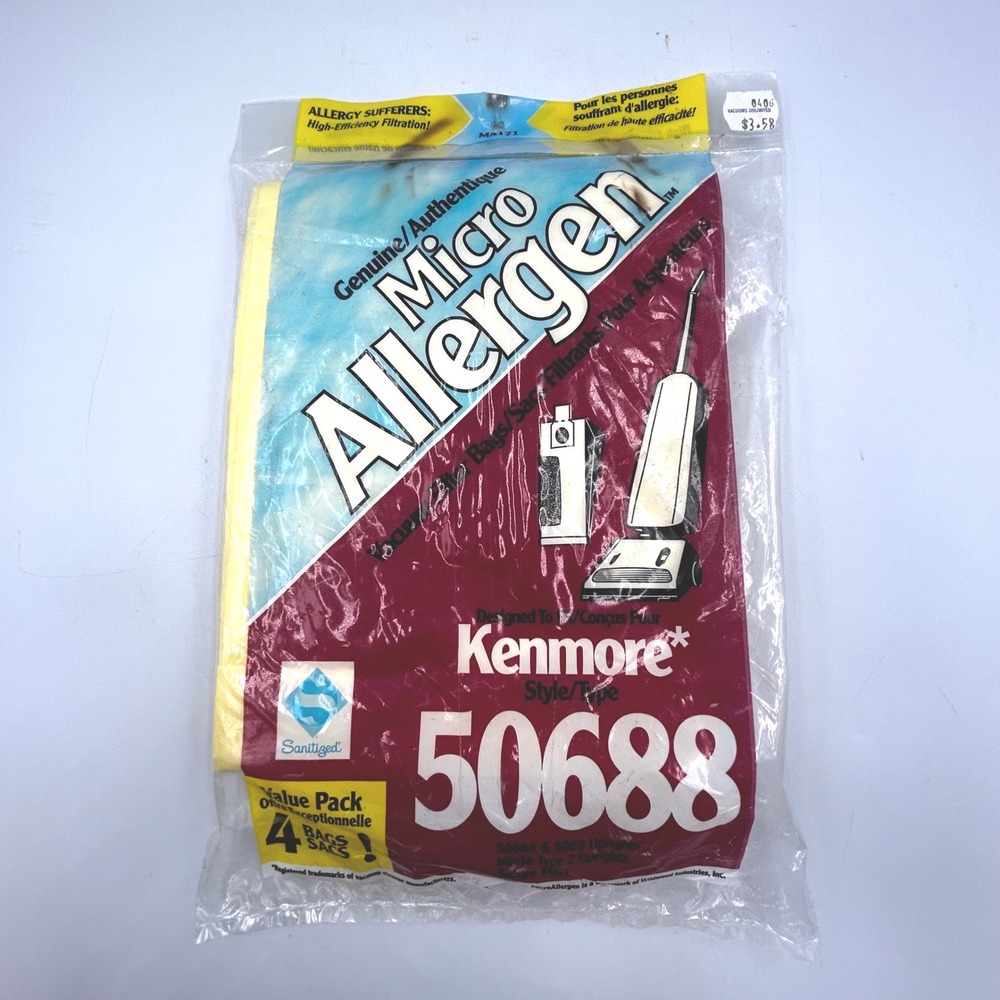 MicroAllergen Vacuum Bags Yellow 4 Pack Kenmore 50688 Style Z New Factory Sealed